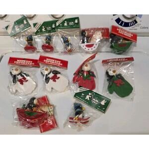 New - Set Of 11 - Vintage 1980's Midwest Importers Wood Penguin Ornaments 2"